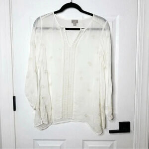 J. JILL Lightweight Ivory Off White Embroidered Floral Blouse Size XS‎ Petite
